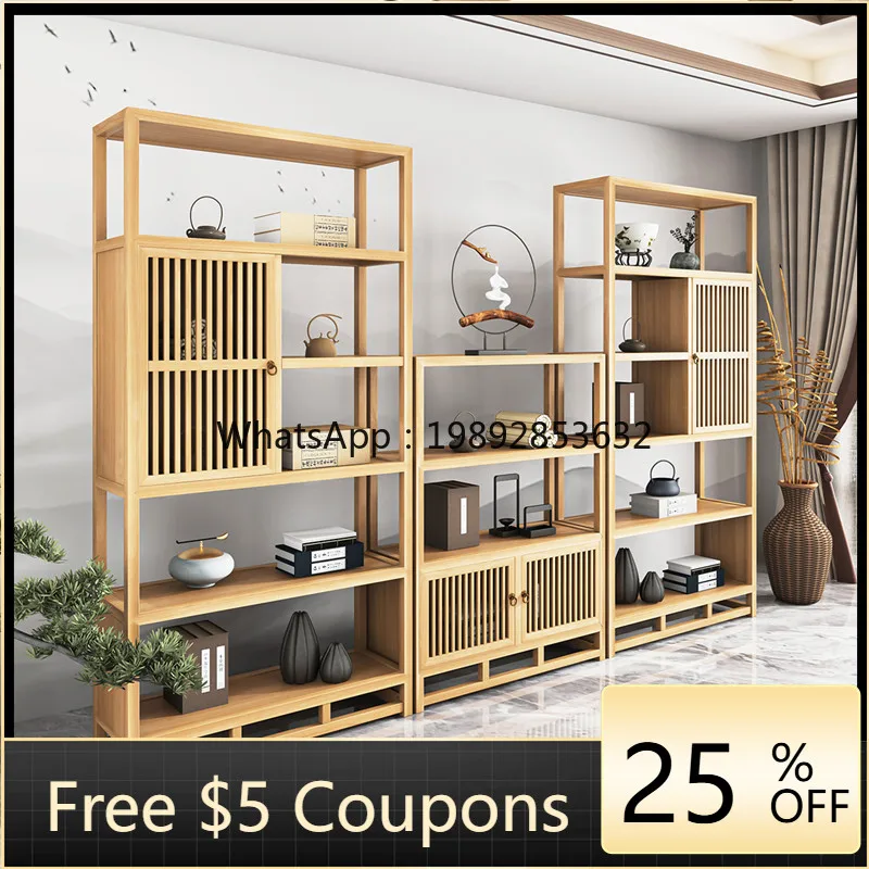 

YFY Home Living Room Solid Wood Display Shelf Ornament Storage Rack New Chinese Style Display Cabinet Floor-standing Tea Shop