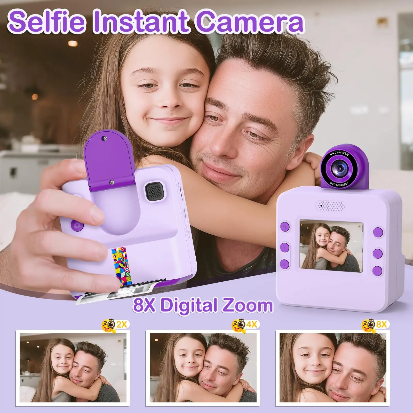 Kids' Camera with Dual Front and Rear Cameras 48MP 1080p HD Dual front and rear cameras, five educational games Christmas, Hallo