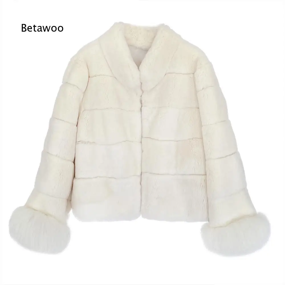Women White Faux Fur Short Coat Stand Collar Plush Warm Outerwear With Fluffy Cuffs For Autumn Winter Travel And Social Party