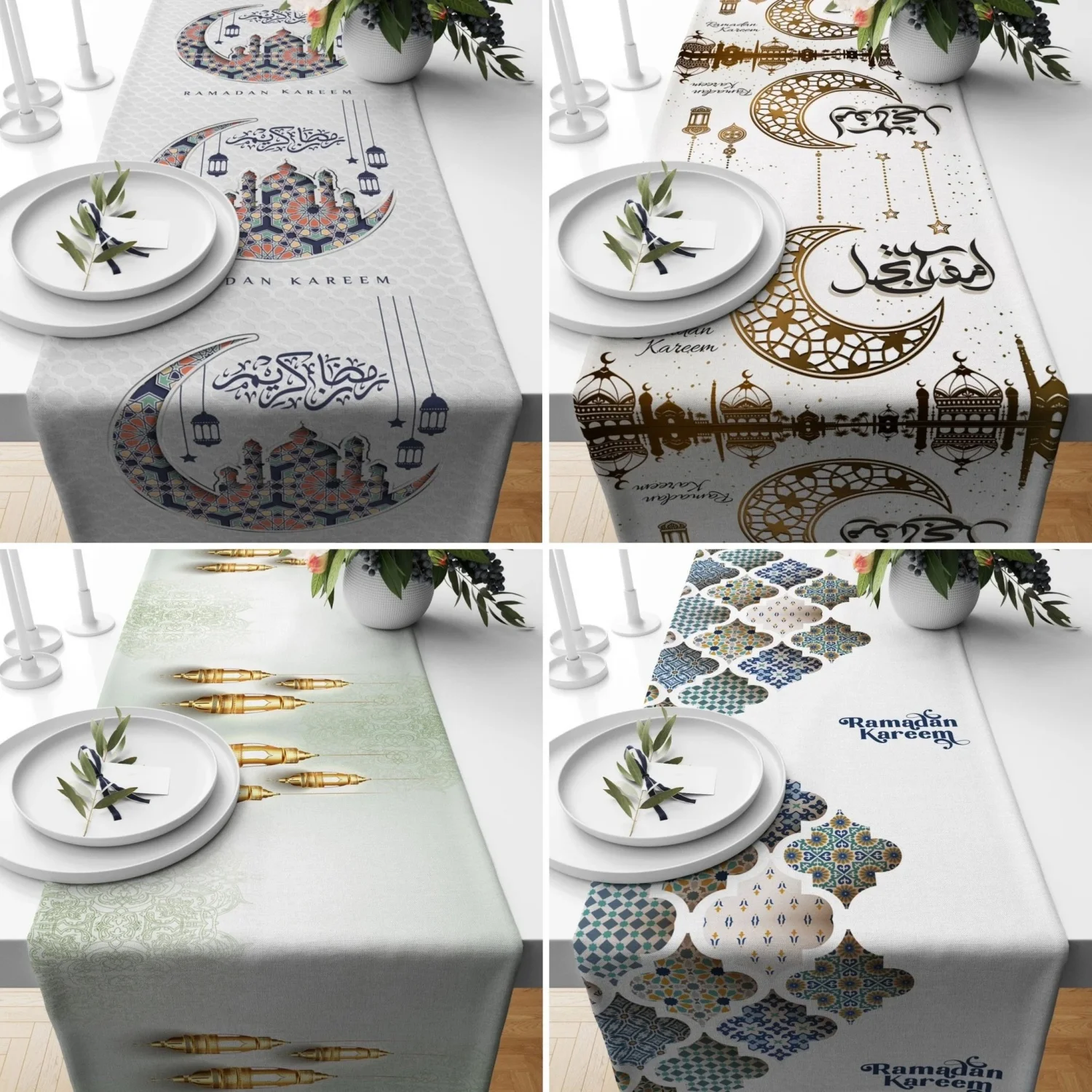 Ramadan Kareem Tischläufer, Eid Mubarak Runner, islamische Tischdecke im Halbmond-Design, religiöse Ramadan-Tischdekoration