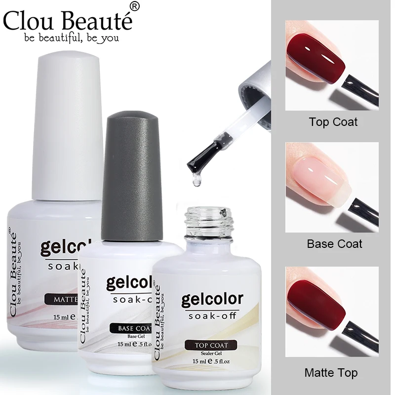 Clou Beaute 15ml Geen Veeg Top Coat Base Gel Nagellak Nail Art Transparant Losweken UV Gel Polish Langdurige gel Lak Nagel