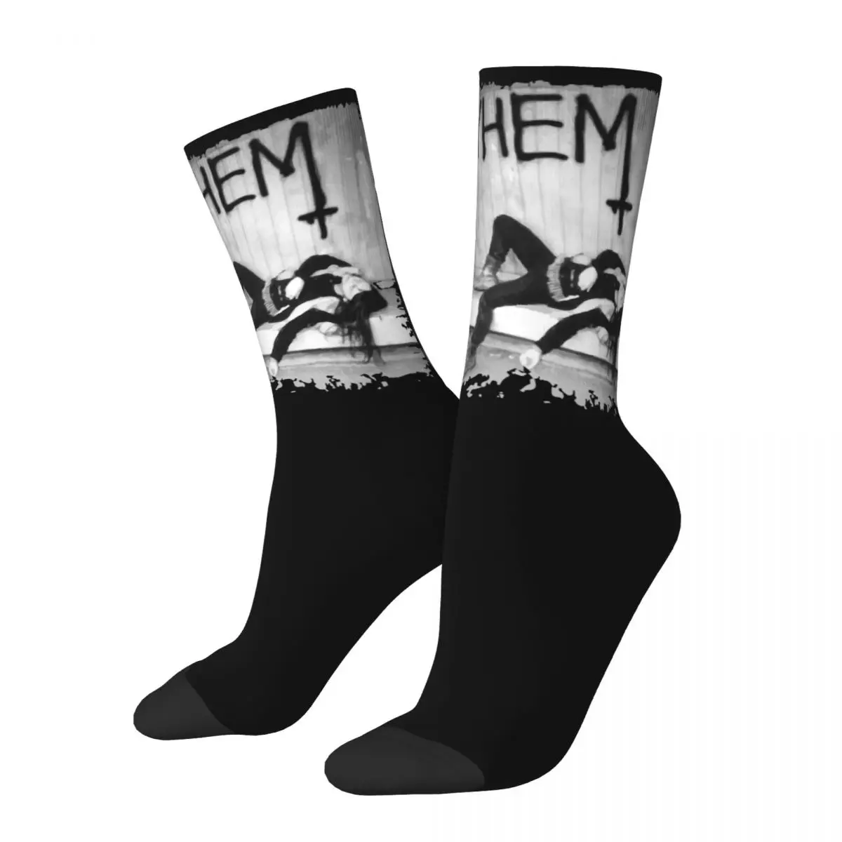 Calcetines de calle Harajuku para hombre y mujer, medias antideslizantes con música de Metal negro, para invierno