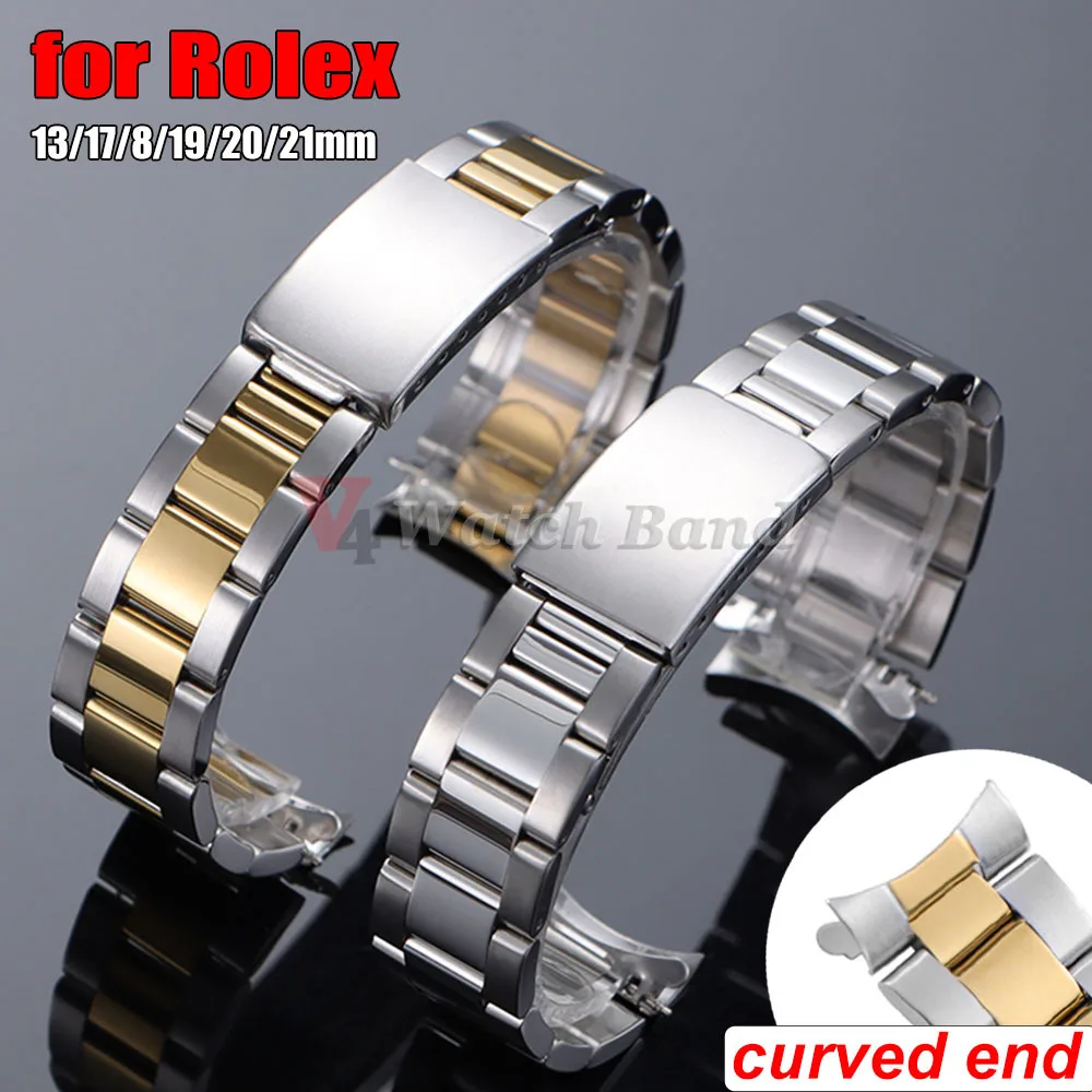 Curved End Metal Strap for Rolex for Water Ghost Watch Band 13/17/18/19/20/21mm Stainless Wrist Bands for Oyster Luxury Bracelet