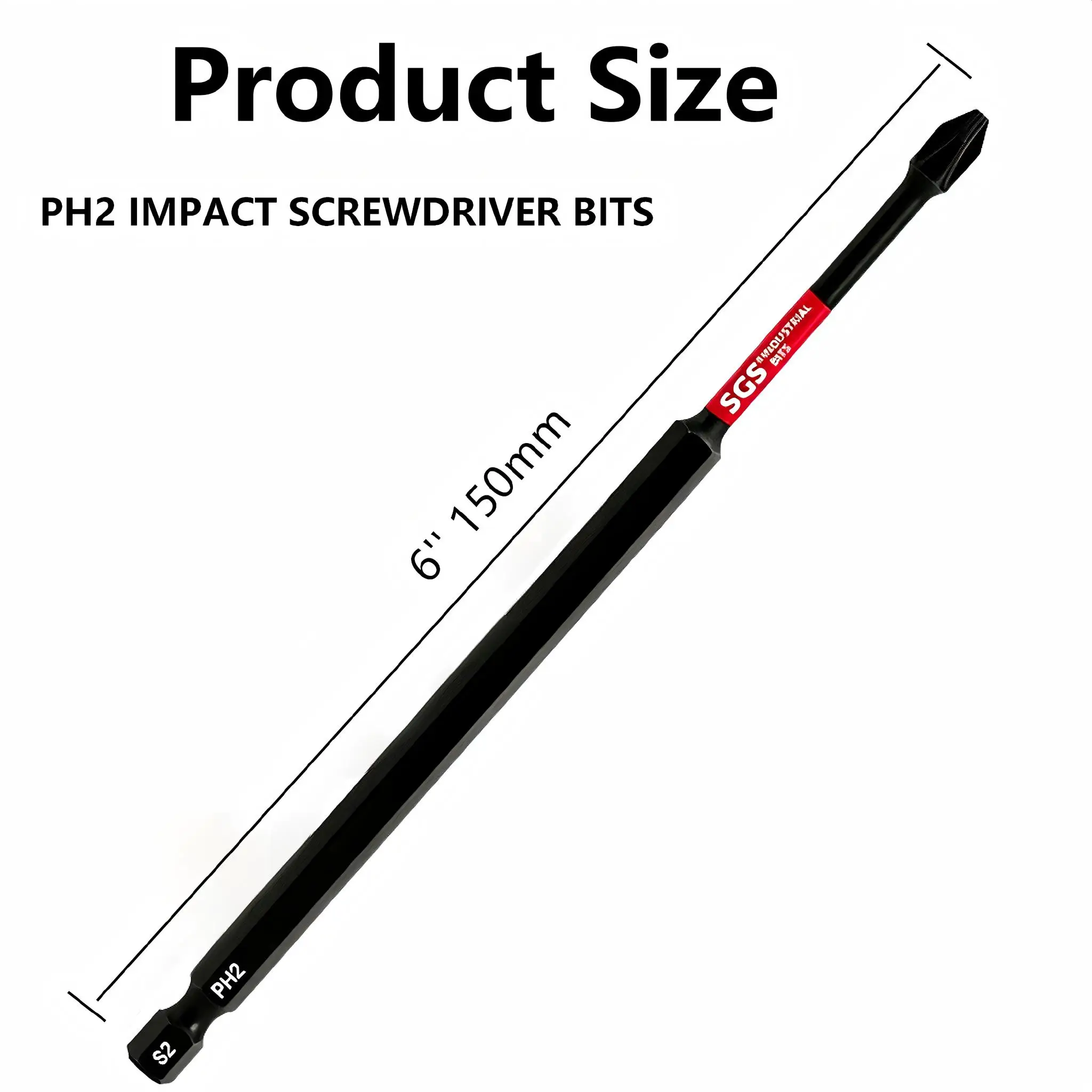 150mm Extra-Long Ph2 Impact Screwdriver Bit Set, 2/3/4/5/6/7/8 Pieces Optional, S2 High-Hardness Precision Grip Tool