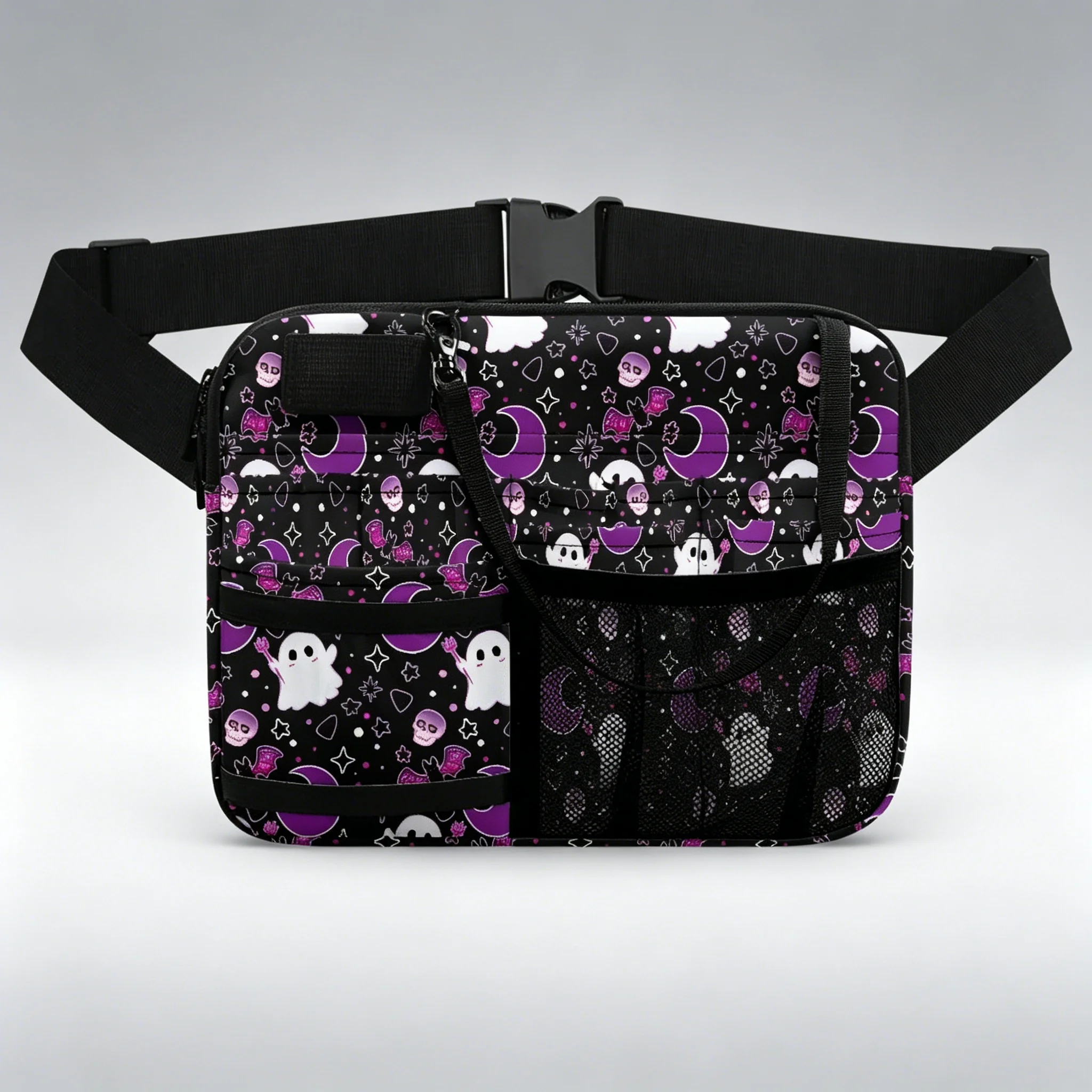 Spooky Pumpkin Ghost Print Waist Bag - close-up view