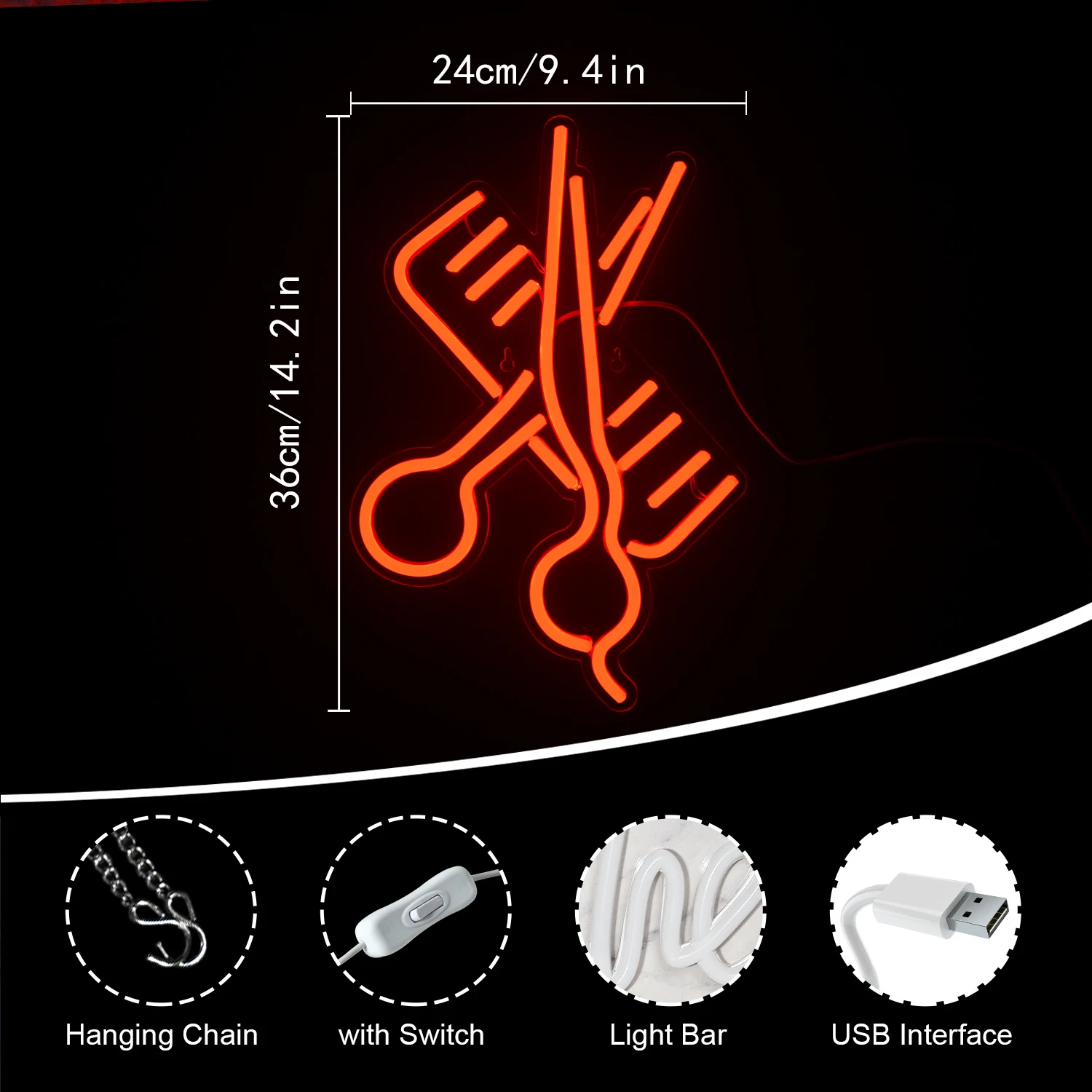 Ineonlife Scissors Comb Neon Sign Board Custom Personalized Wedding Home Room Birthday Romantic Party Bar Shop Wall Decor