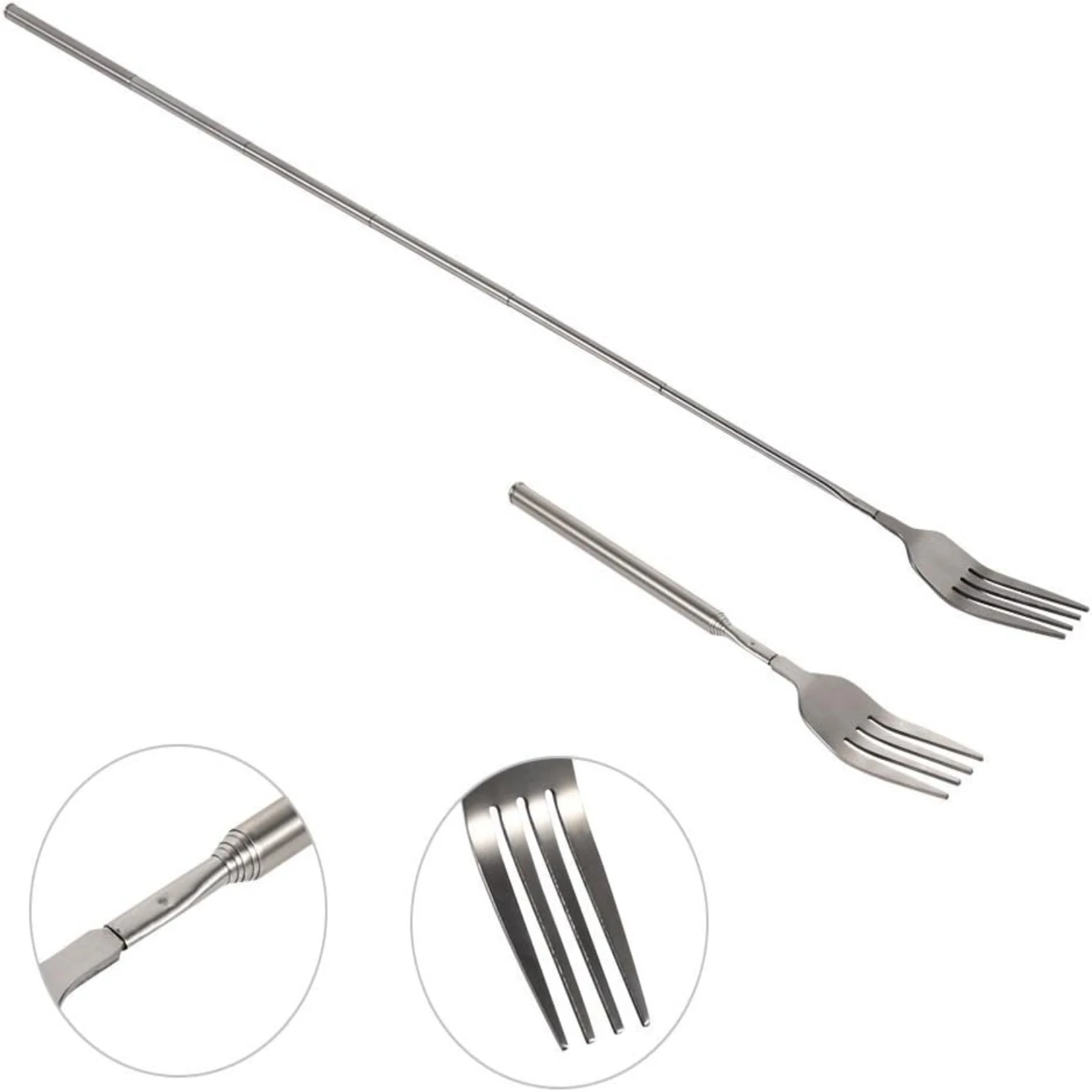 Telescopic Fork, BBQ Telescopic Extendable Dinner Fruit Dessert Long Handle Fork Stainless Steel Cutlery