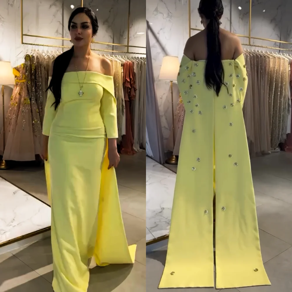 Op maat gemaakte jersey knoop glitter off-the-shoulder rechte lange jurken op maat gemaakte gelegenheid damesavond elegant feest bruiloft