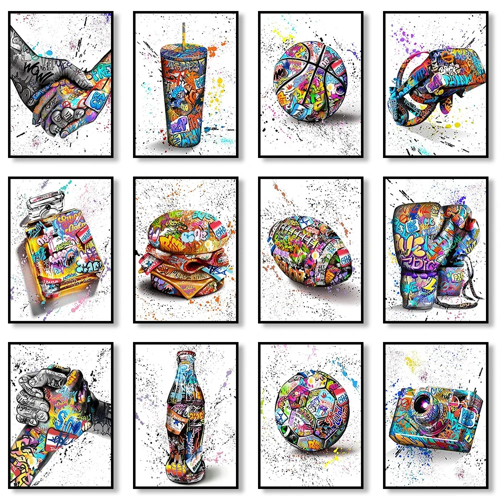 1pc frameless canvas painting 1pc frameless Street Graffiti Canvas Art Print Perfume Bottle Basketball Soccer Decoration Paintin