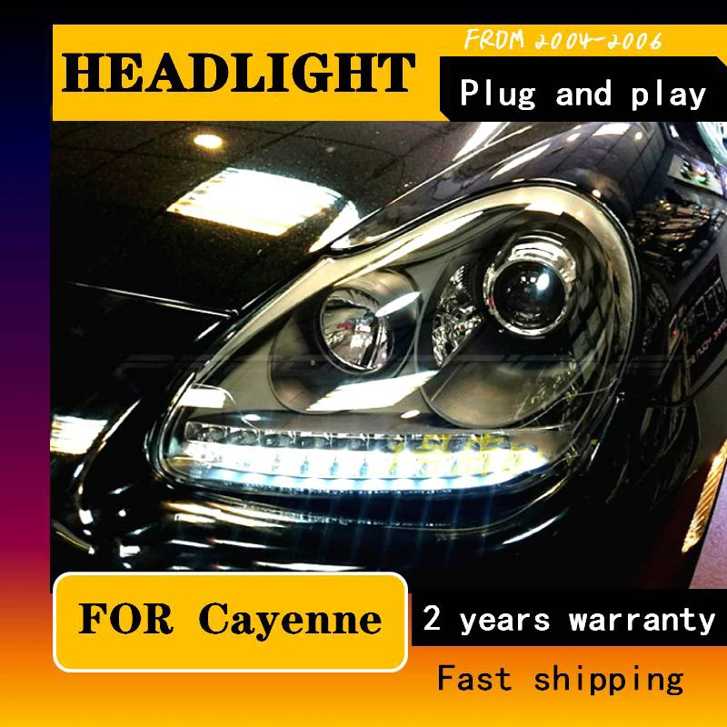 Car Styling For Porsche Cayenne Headlights 2004-2006 Cayenne LED Headlight DRL Lens Double Beam H7 HID Xenon Bi Xenon Len