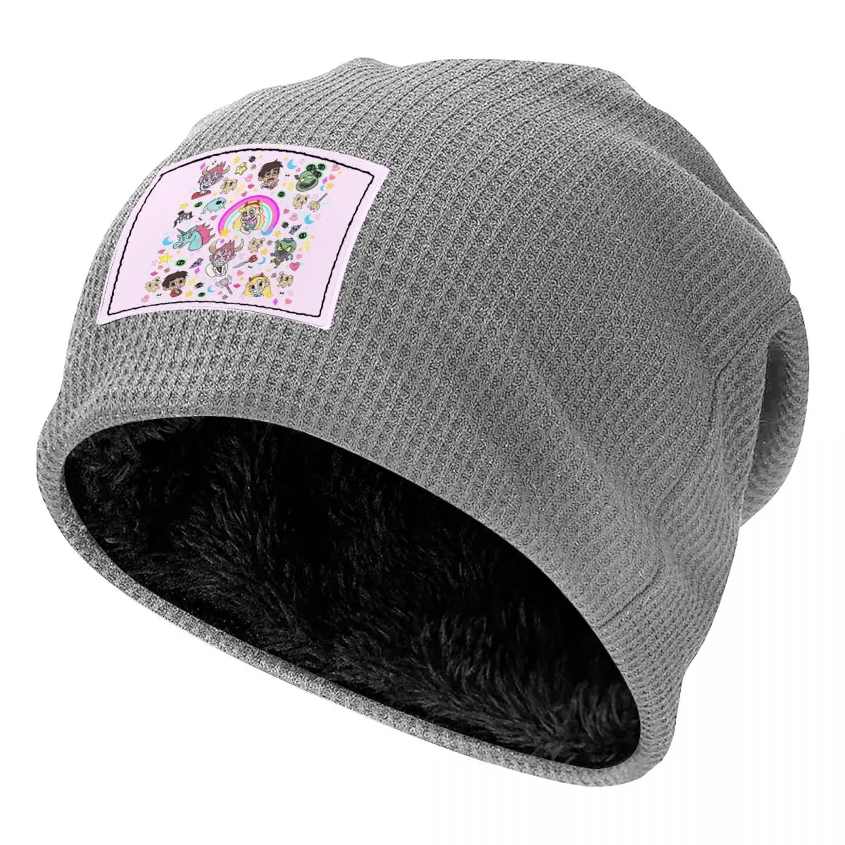 Star VS The Forces Of Evil Waffle Knit Fleece Lined Beanie with PU Leather Patch Unisex Warm Winter Soft Cap