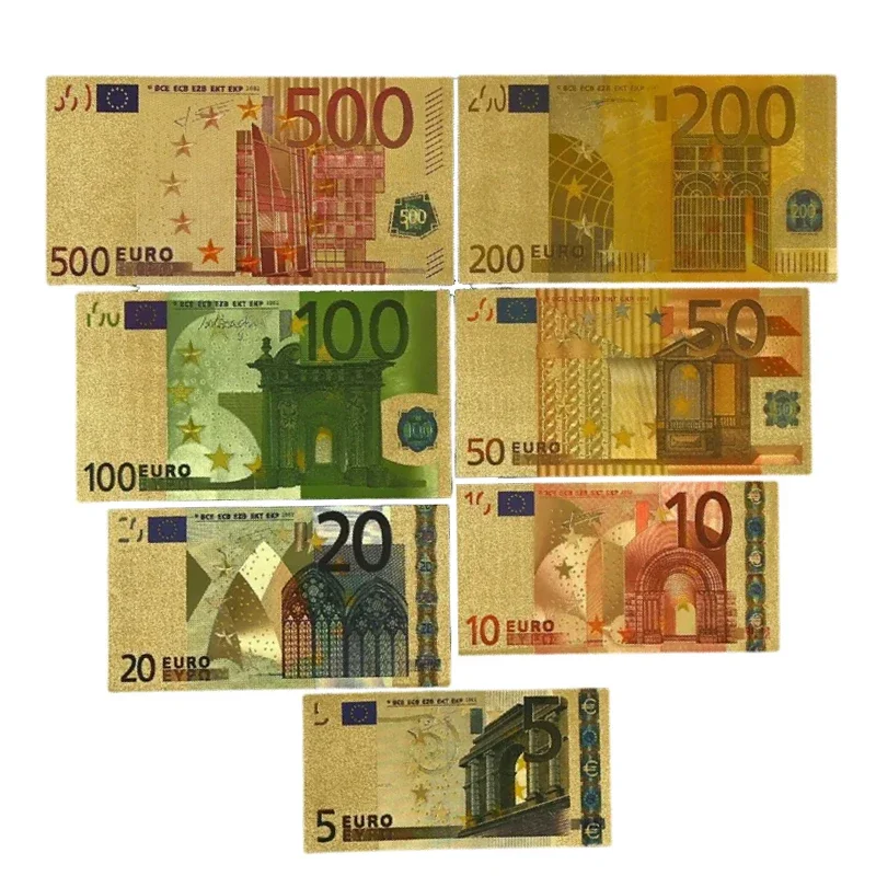 10pcs/set Fake Euro Banknotes Notes 24K Gold Plated Euros Money Gold Foil High Quality Gifts Collection Decoration