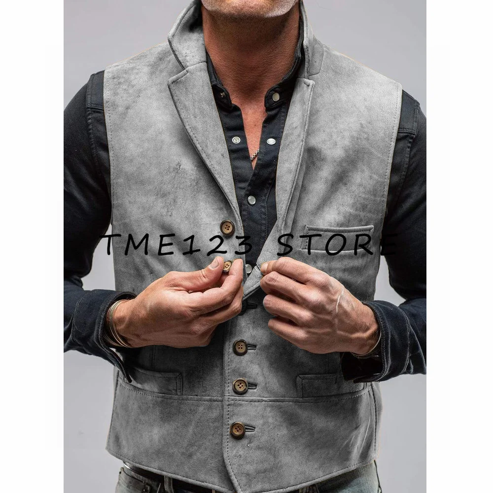 Men\'s Suede Vest V-neck Single Breasted Fashion Suit Jackets Men\'s Suits for Wedding Vest Man Dress Cufflinks Male Clothes Vests