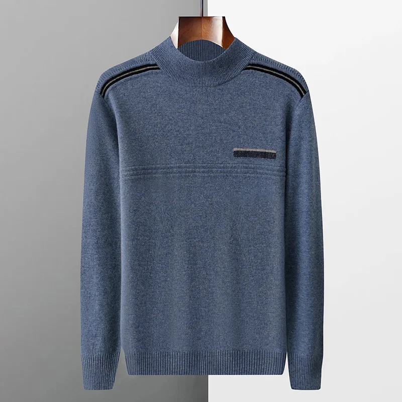 Autumn And Winter New 100% Pure Wool Semi-High Collar Men's Loose Thick Warm Knit Sweater Bottoming Shirt