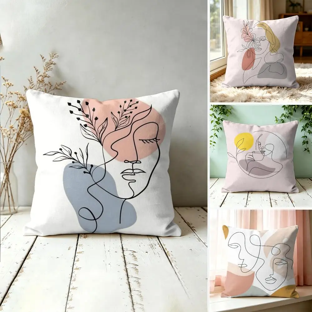 Abstract Face Collection Cushion Cover Silky Short Plush Invisible Zipper Dustproof Sofa Pillow Case For Home Decor