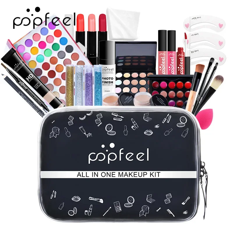 Limited-edition Popfeel Makeup Kit Full Set All-In-One Eyeshadow Eyeliner Brow Powder Lip Concealer Foundation Women Cosmetics