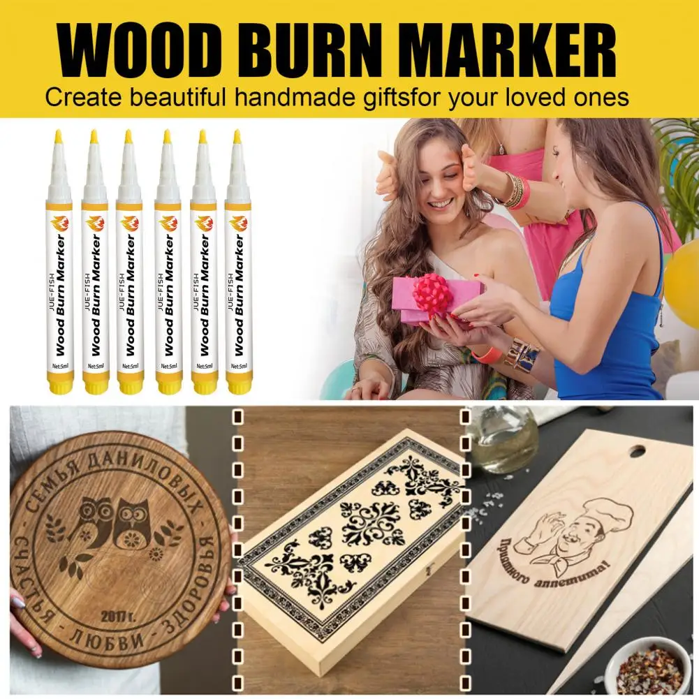 3Pcs Burning Marker Pen Fine Tip Quick-drying Waterproof Fade-resistant Permanent Wooden Coaster Cutting Board Branding Pen