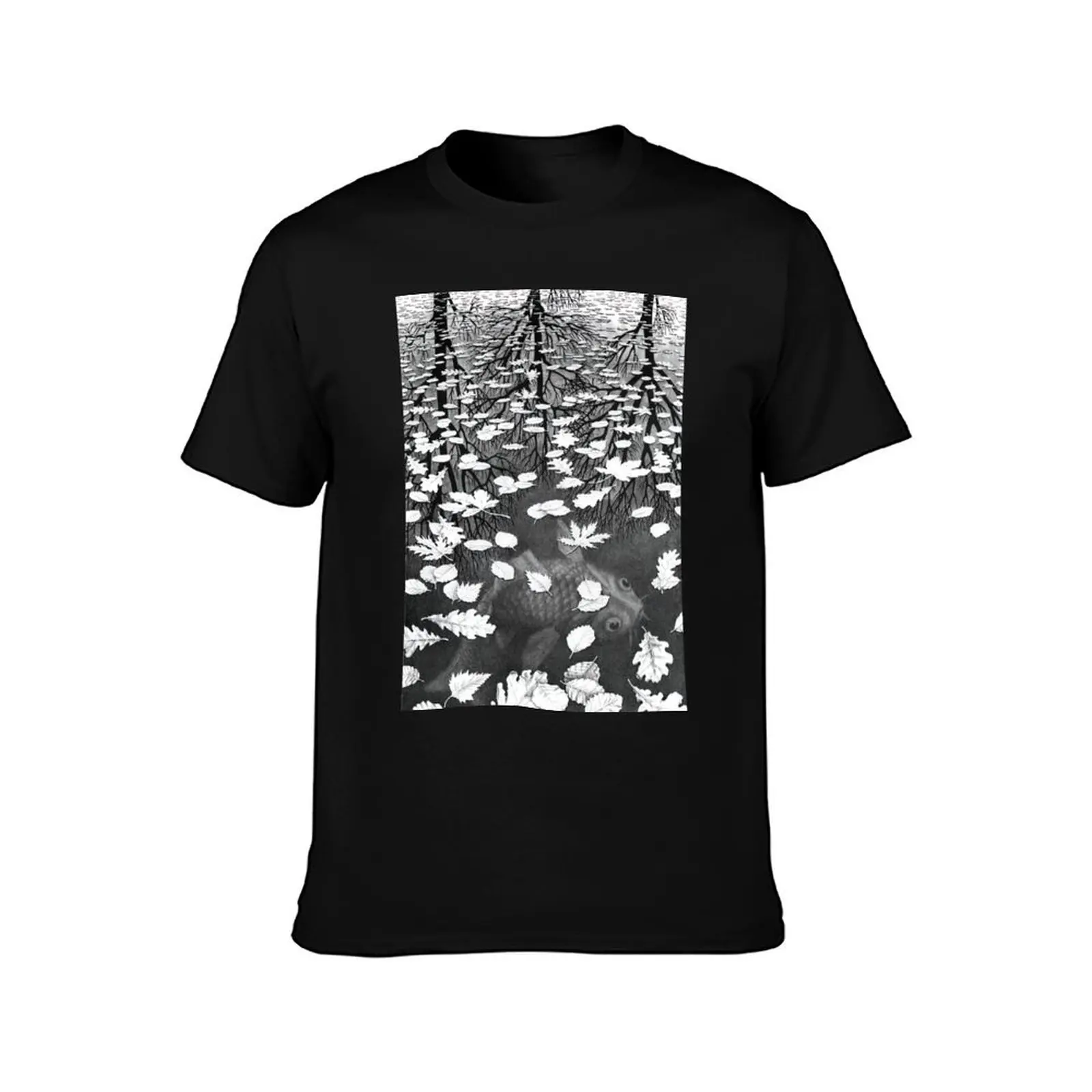 Three Worlds by M.C. Escher T-Shirt Big Size Loose Fit Tee Shirt T-Shirt