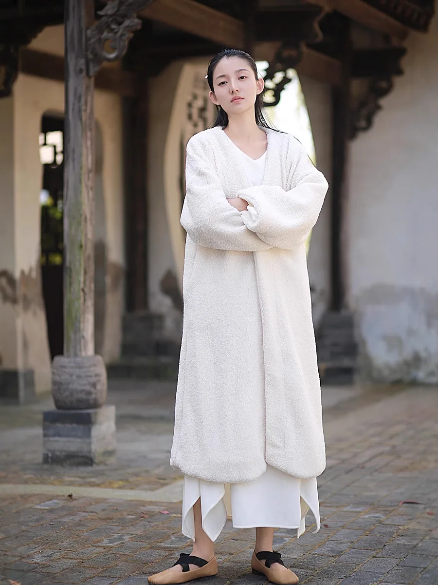 TIYIHAILEY الشتاء النساء ملابس خارجية معاطف فضفاضة طويلة منتصف العجل الصوف سترة دافئة خندق سميكة سترة سوداء مع جيوب زر واحد #2