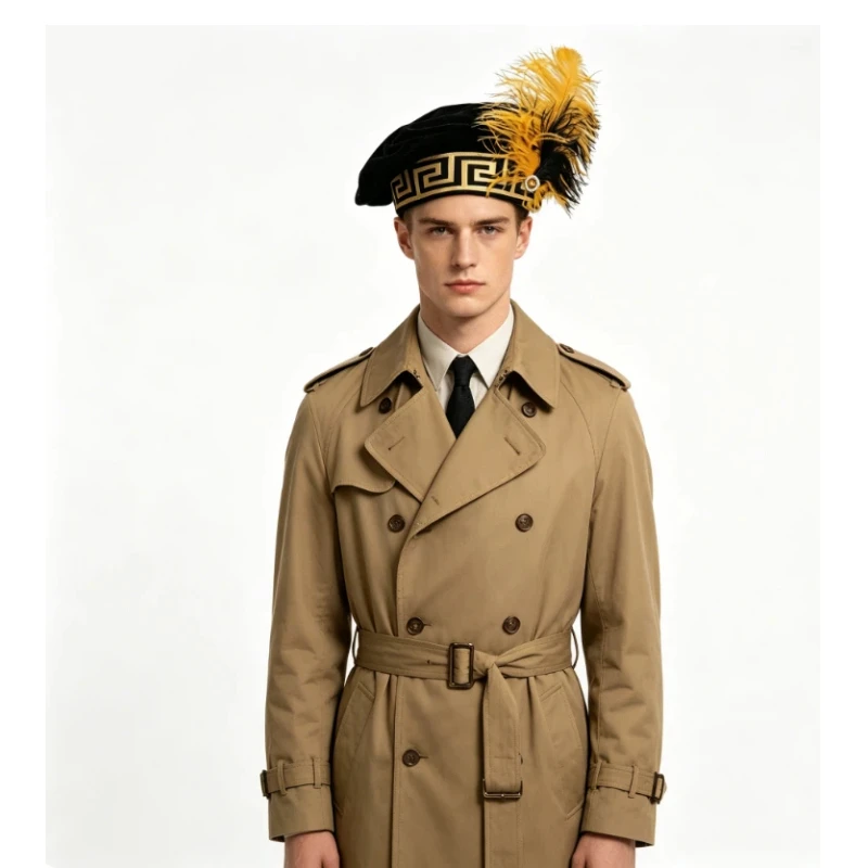 Stage Performance Medieval Hat Strap Feather Velvet Renaissance Men's Retro Stage Performance Hat European Ethnic Accessories