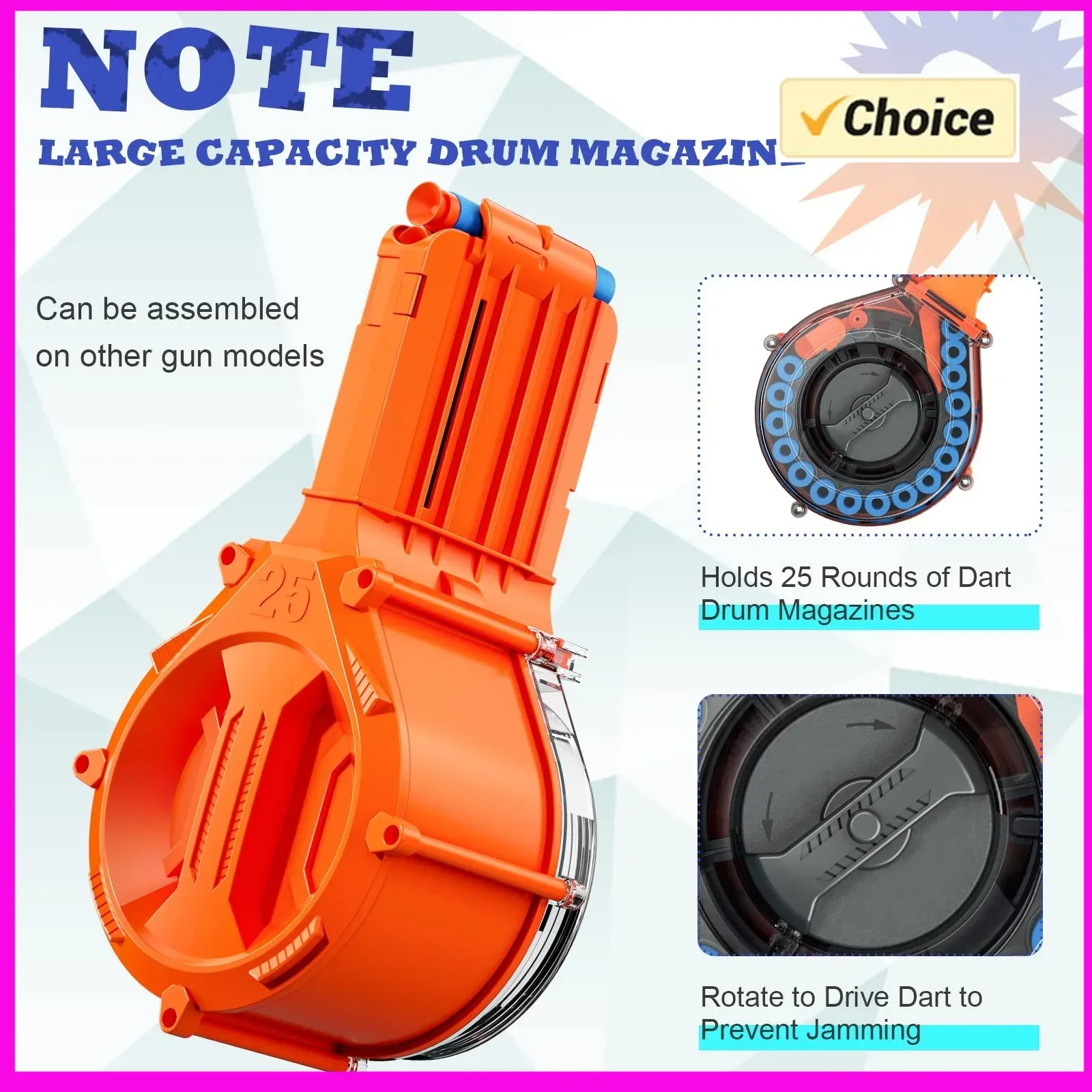 25 magazines à tambour rond pour pistolet jouets série n-strike Elite avec 30 recharges d'accessoires pour pistolet à fléchettes