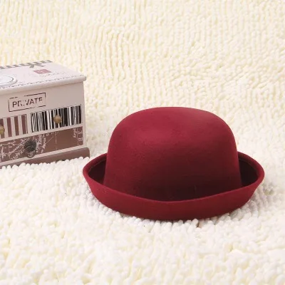 Adult Children Flat-top Fedora Hat Pure Color Imitation Wool Jazz Hat Wide Brim Ladies Elegant Round Hat Bowler Hat