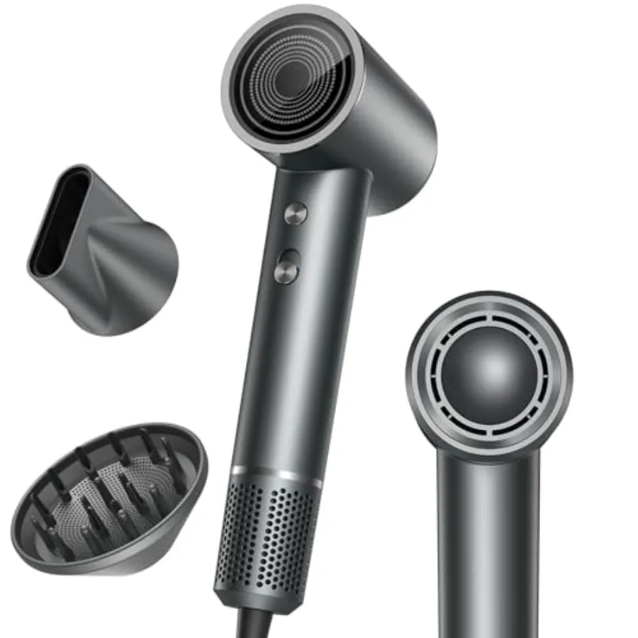 

Высокоскоростной фен с бесщеточным двигателем 150000 об/мин для ультрабыстрой сушки, ионный фен с отрицательными ионами 500M для уменьшения пушистости волос, низкий уровень шума