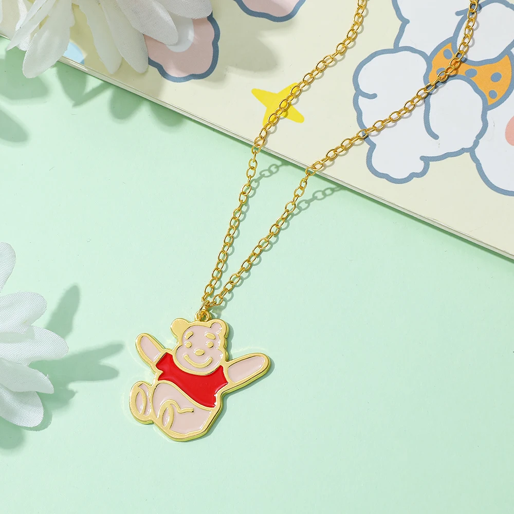 

Winnie the Pooh Bear Pendant Necklace Cartoon Jewelry for Women Cute Gift for Kids Birthday Party Accessory