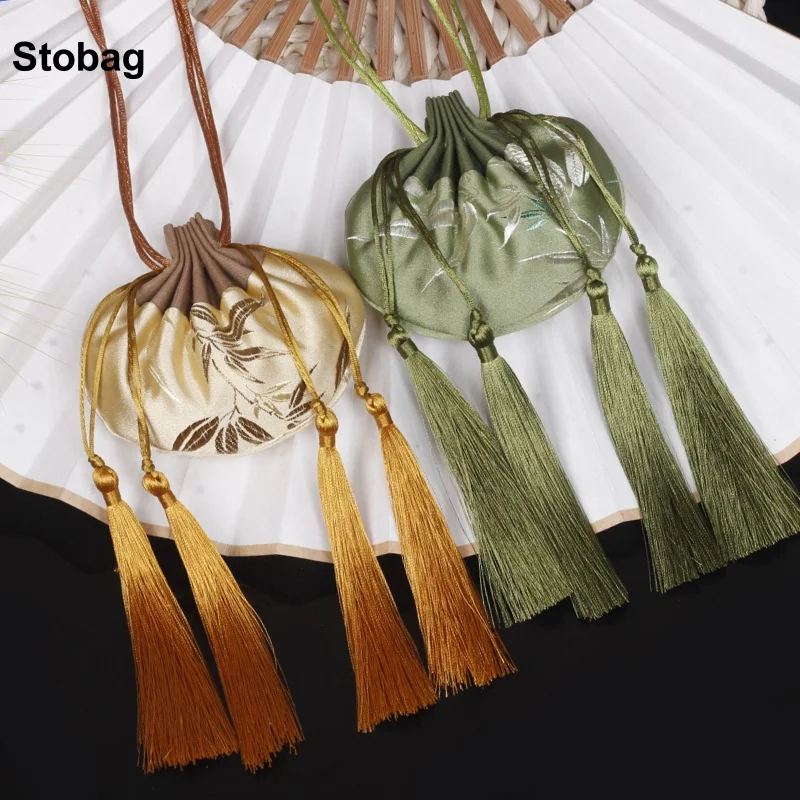 

StoBag 10pcs Chinese Sachet Bags Drawstring with Tassels Hanging Gift Jewelry Package Storage Pocket Reusable Pouch Decoration