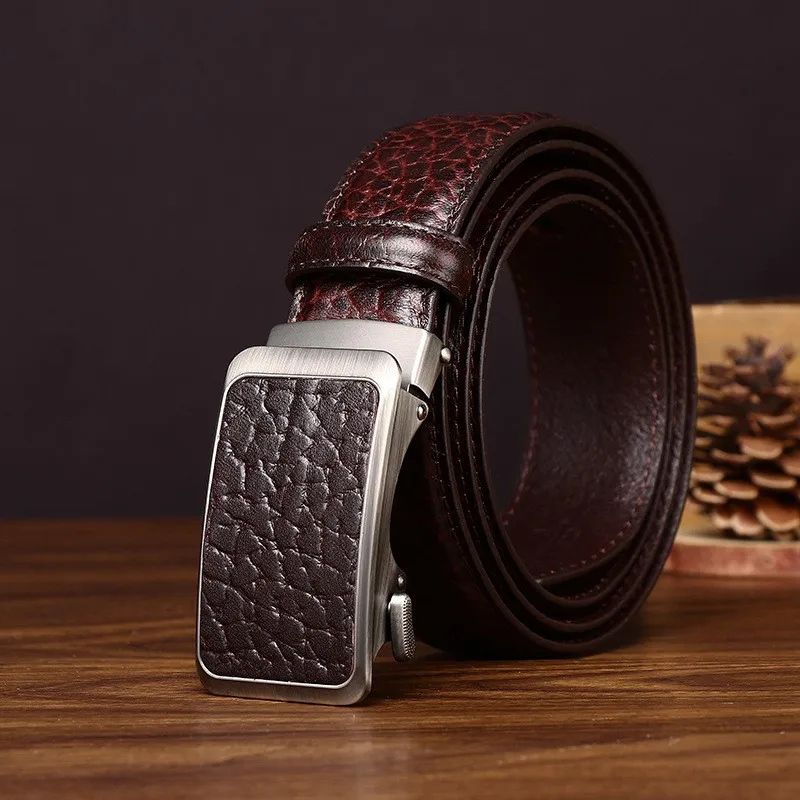 Top layer leather automatic belt men's light luxury formal trousers style