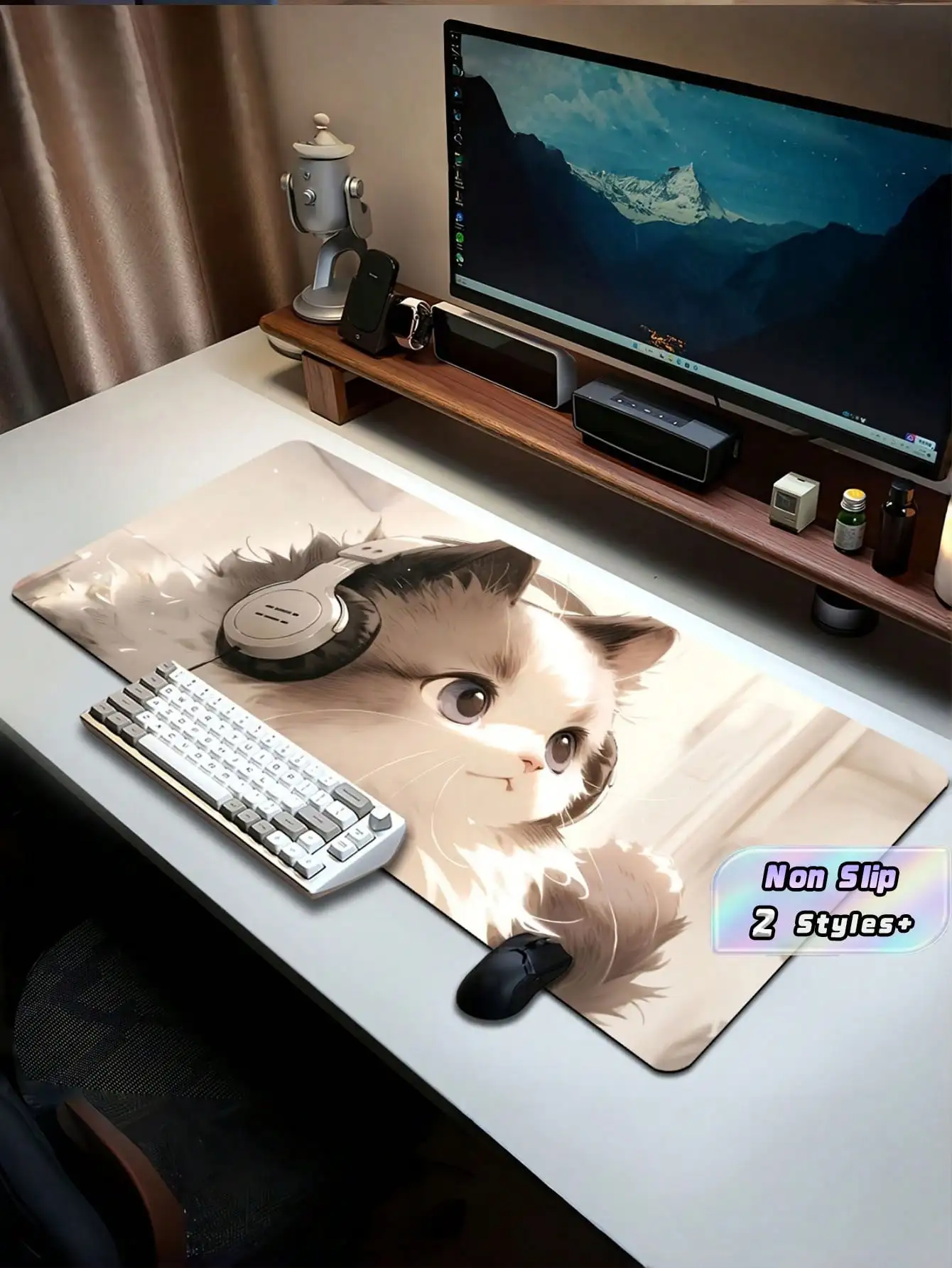 1PC Extra Large Durable Mouse Pad Cute Cats Non Slip Rubber Base Precise Stitched Edges Smooth Waterproof Surface Ideal For Gaming Desktops Laptop Keyboard