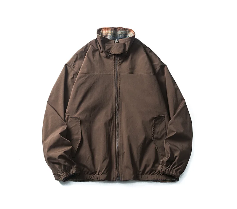 سترة رجالي مزدوجة الجوانب قابلة للعكس منقوشة بياقة واقفة معطف مدرب خفيف الوزن سترة واقية للخريف ملابس خارجية سترة شتوية للرجال #5