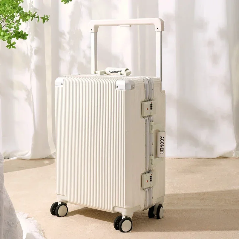 Fashion Rolling Luggage Wide Handle Travel Suitcase Unisex Trunk Large Capacity Silent Universal Wheel Aluminum FrameTrolleyCase