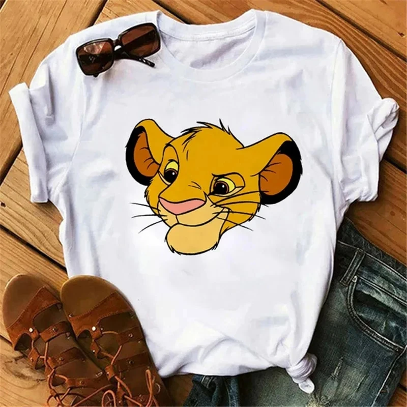 Disney Cartoon Hakuna Matata Simba Lion King Cotton T-Shirt donna Kawaii Tees Funny Harajuku maglietta Unisex Top vestiti femminili