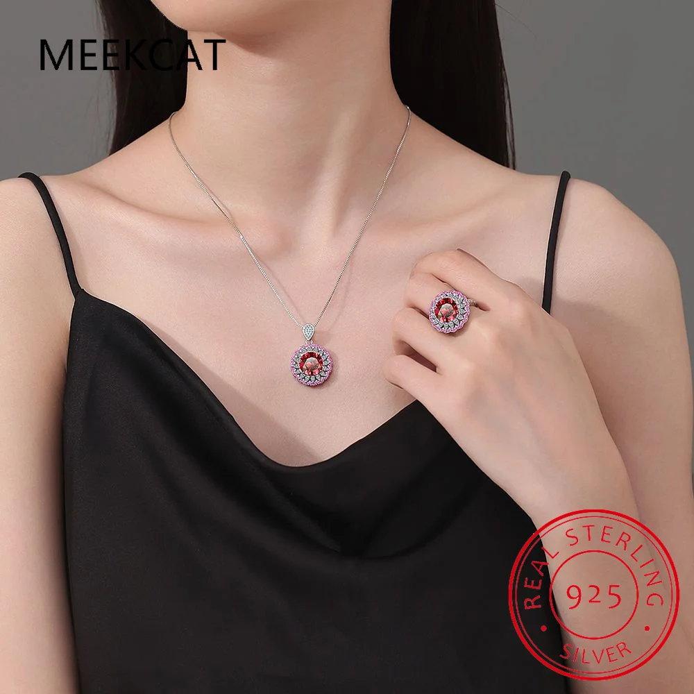 

Round Natural Red Garnet Ruby 925 Sterling Silver Halo Rings for Women Fashion Gemstone Birthstone Jewelry Anillos De Prata