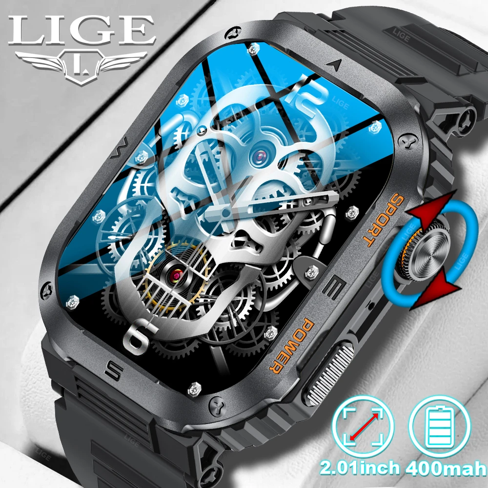 

LIGE Military Smart Watch Men Bluetooth Call Ultra Army Outdoor IP68 Waterproof Heart Rate Blood Oxygen Monitor Smartwatch 2024