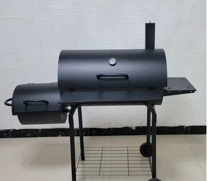 2024 Double Barrel Charcoal Mother and Son Barbecue Stove Enlarged and Thickened Outdoor for 10 People Rack Camping