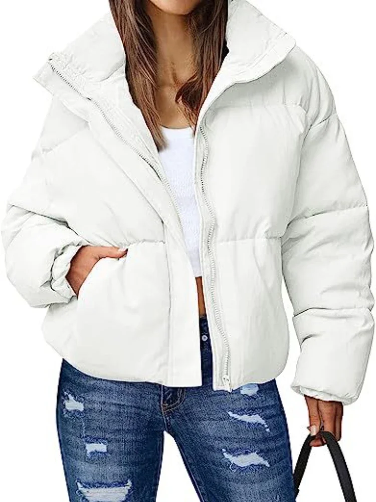 Cappotto invernale da donna 2024 Nuovo in manica lunga da donna Colletto con cerniera Allentato Casual Elegante giacca corta in cotone Parka da donna