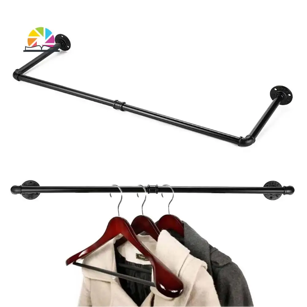 A19F-Reloj para ropa de dormitorio, riel para el hogar, desmontable, multiusos, montado en la pared, estante para ropa de tubo Industrial, estante colgante que ahorra espacio