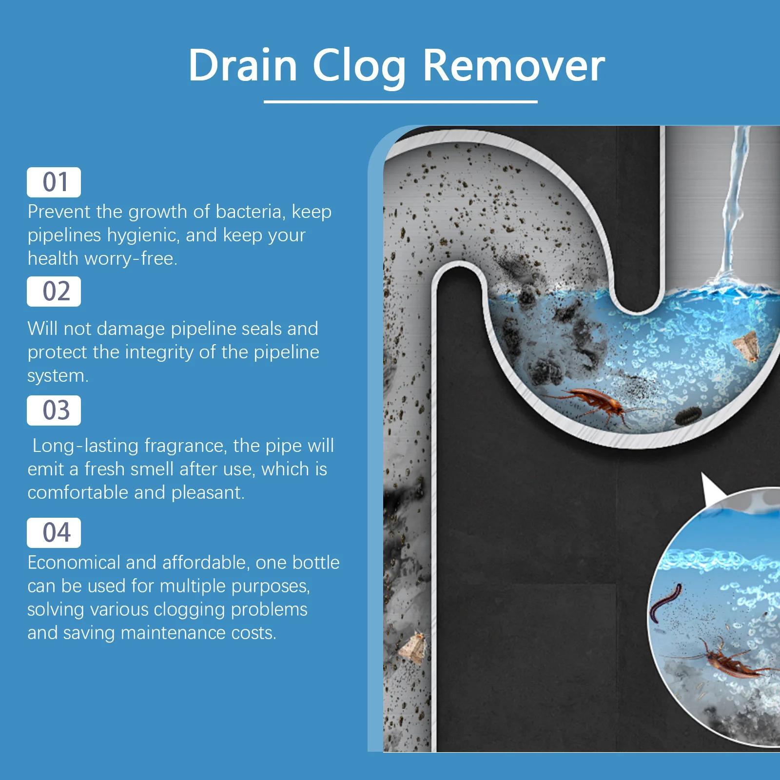 Drain Clog Remover Liquid Kitchen Drain Unblocker Water Piping Cleaning Deodorization Sink Sewer Cleaning Pipeline Dredge Agent