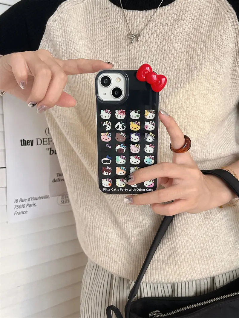 Sanrio Hello Kitty Full Screen KT Cat Head Phone Case For iPhone 15 14 13 12 11 Pro Max 7 8 Plus XR XS MAX Y2K Girl Back Cover