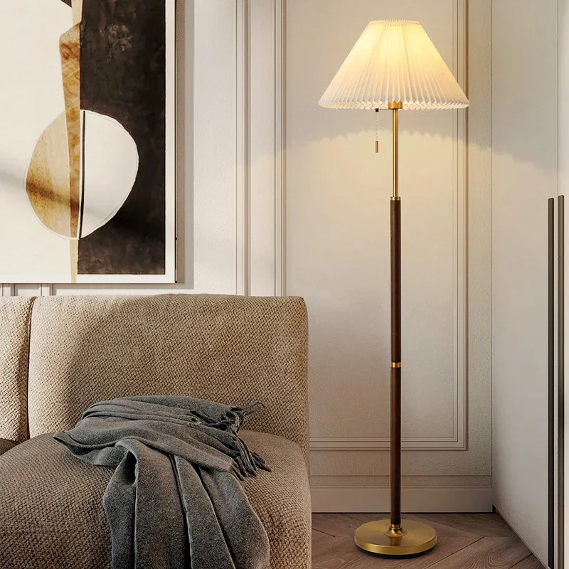 Nordic Wood LED Floor Lamp Art Disc Light Retro Round Floor Light Living Room Bedroom Study Interior Decoration Fixtures
