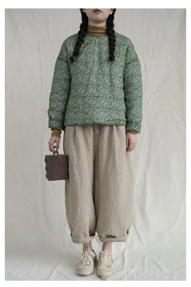 2025 novo inverno floral impressão jaqueta de algodão feminino estilo chinês manga longa verde quente engrossar casaco das mulheres do vintage roupas femininas