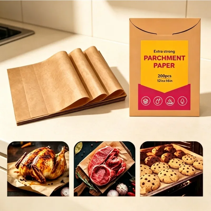 200PCS Parchment Paper Sheets,Non-Stick Precut Baking Parchment for Grilling,Air Fryer,Steaming,Perfect for Bread,Cakes,Cookies