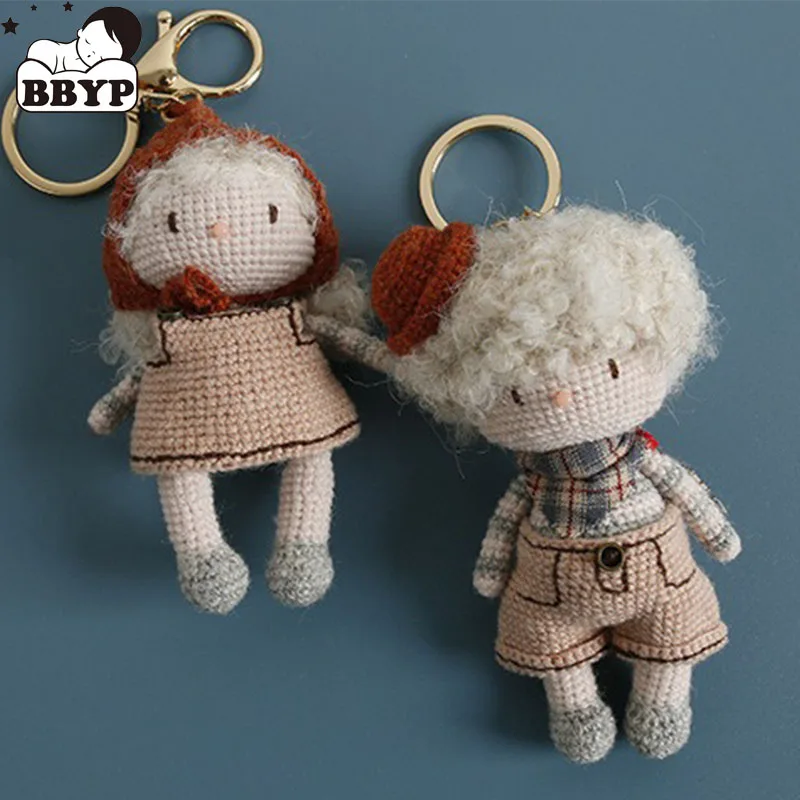 

Handmade Crochet Cartoon Cashmere Couple Dolls Knitted Cartoon Anime Characters Doll Key Ring Pendant Schoolbag Keychain