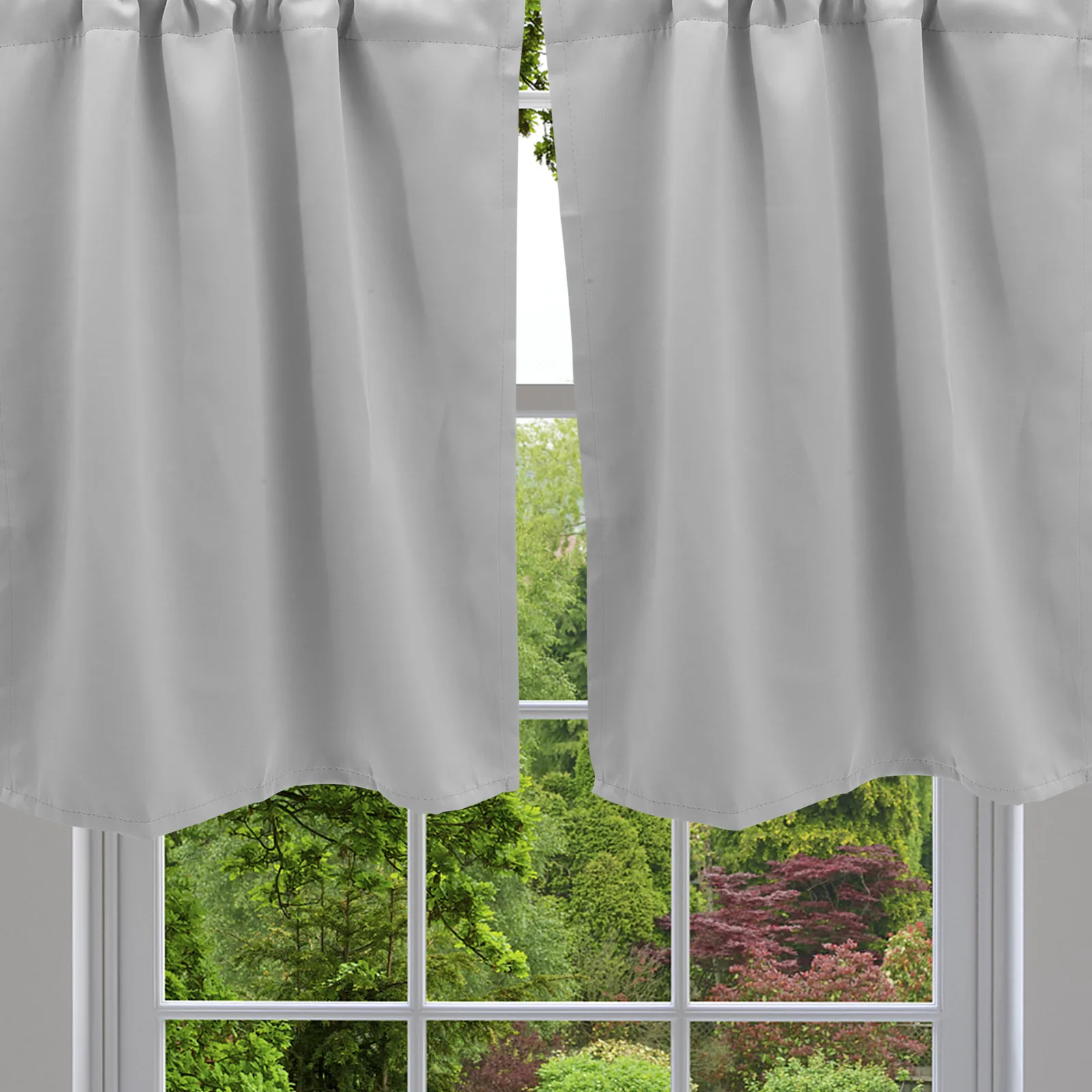 

2pcs Kitchen Curtains Farmhouse Style Window Valance Short Country Rustic Gray Solid Color Light Filtering for Small