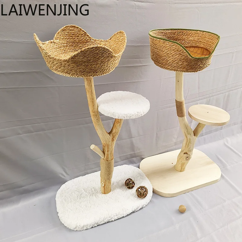HLZ Cat Climbing Frame Toy  Jumping Platform Deadwood Cat Nest  Branch Rattan Jute Detachable Cat Scratching Board