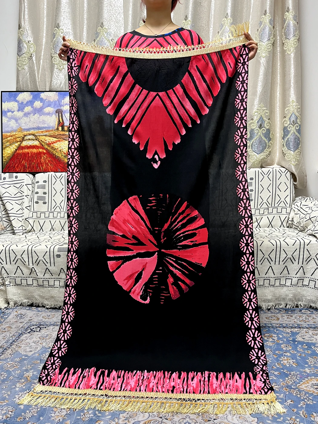 Abayas musulmanas para mujer, vestido suelto tradicional de algodón con estampado, Túnica africana, Islam, Nigeria, chal grande, bufanda, 160x70cm