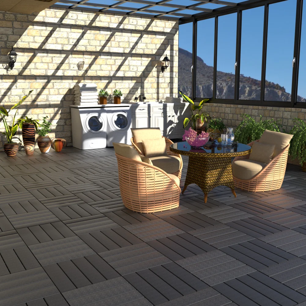 Plastic Interlocking Deck Tiles 44 Pack 12"x12" Waterproof Outdoor Patio Poolside GRAY