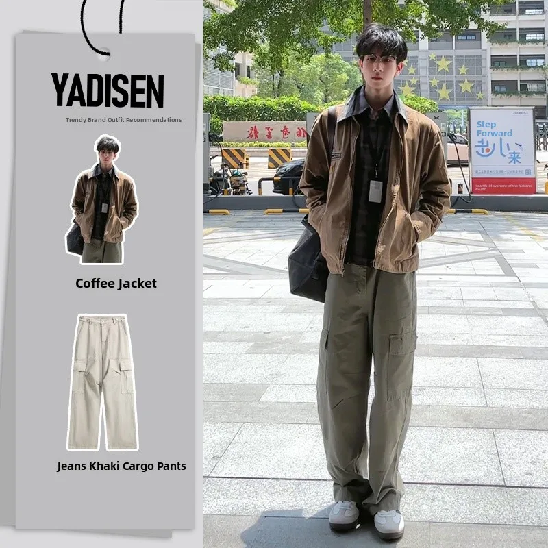 

Detroit Sle American Barn Jaet Men's ort Baseball Coat Vintage Workwear Two-Piece Set Turn-down Collar Autumn Wear